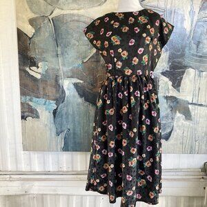 VTG Handmade Dress Cottage Floral Whimsigoth  Black Pink Pin Up Rockabilly XS/S